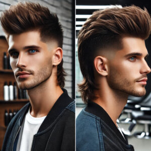 "A modern mullet is a haircuts for men  with shorter, textured hair on the top and sides, gradually transitioning into longer, layered hair at the back. The top is slightly tousled, adding volume, while the back maintains length for a stylish, edgy look. The contrast between the short front and longer back creates a bold and contemporary version of the classic mullet."